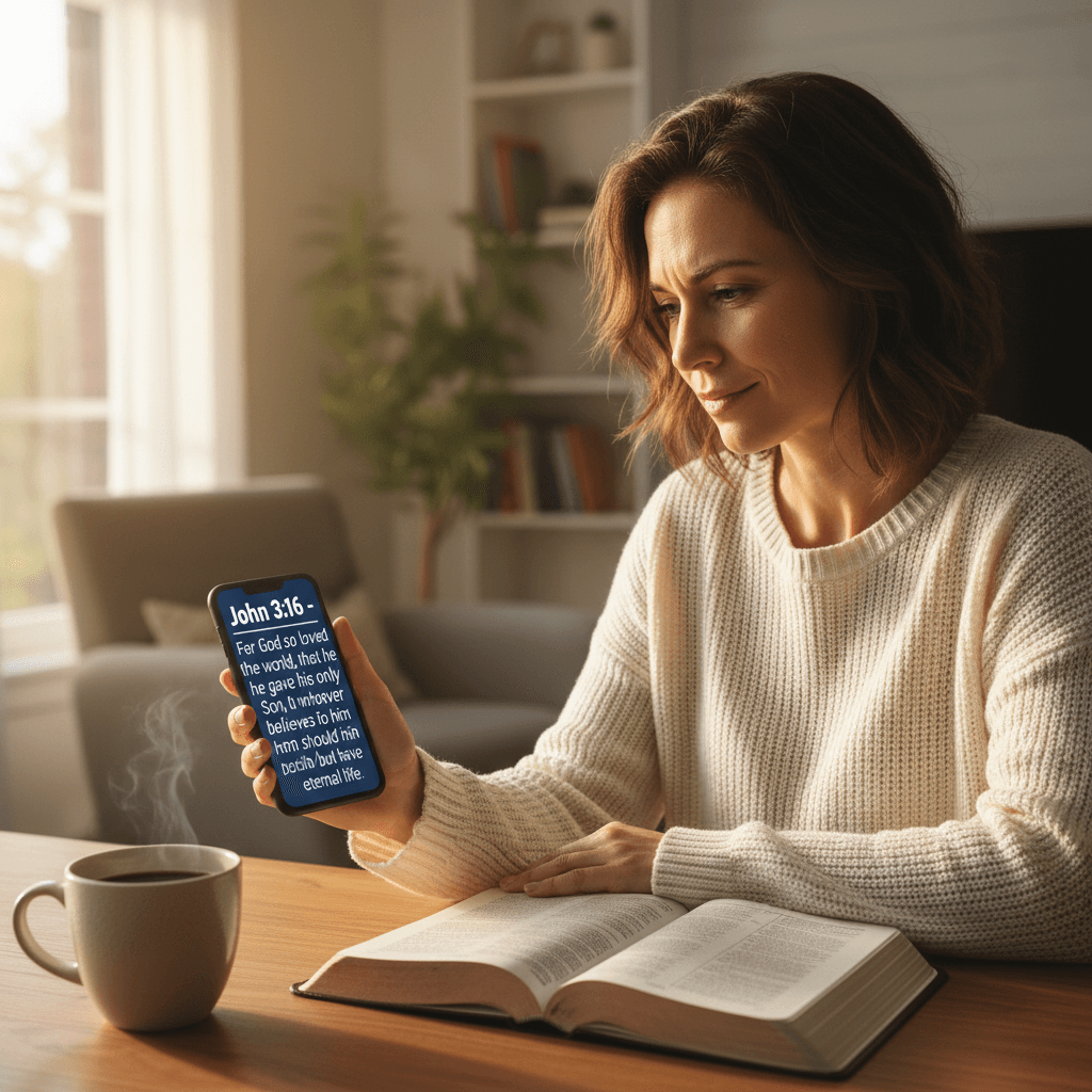 Person reading daily verse with Bible Scheduler