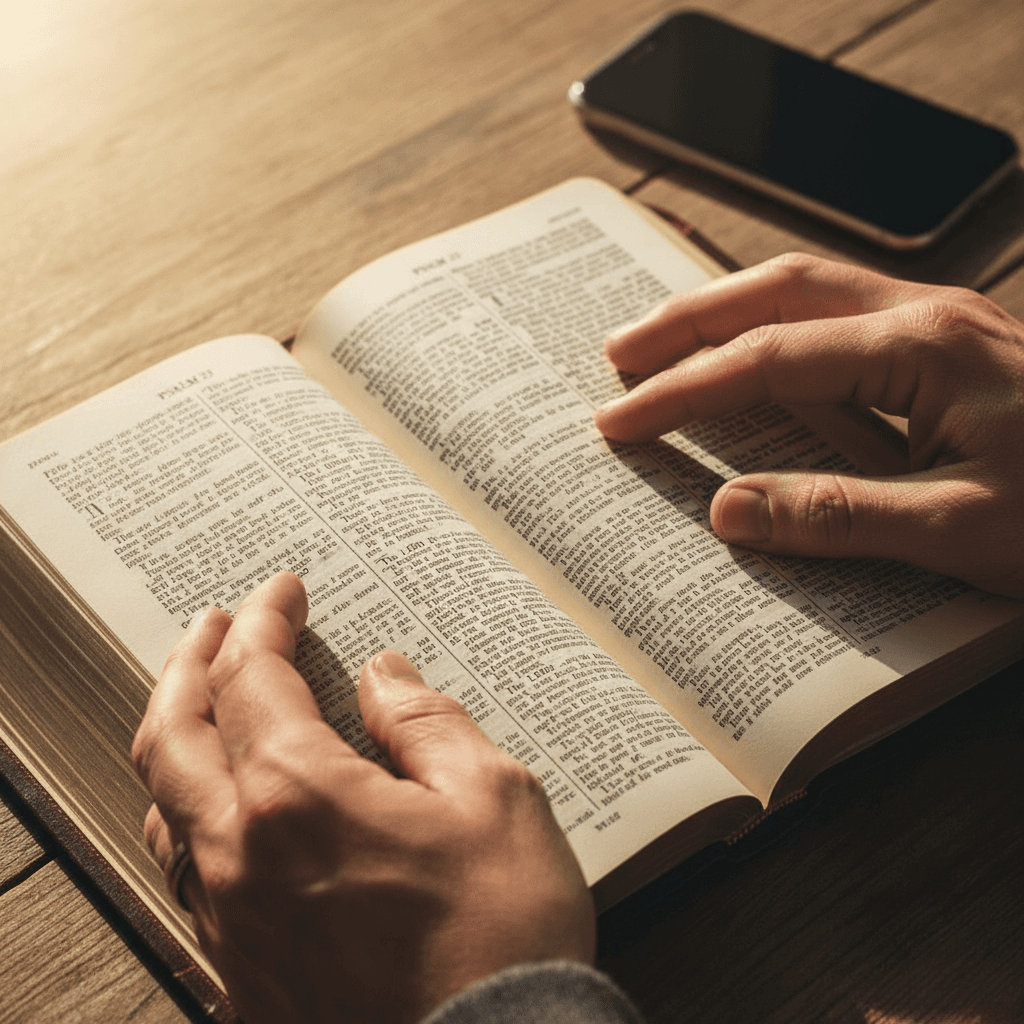 Bible and smartphone engagement moment