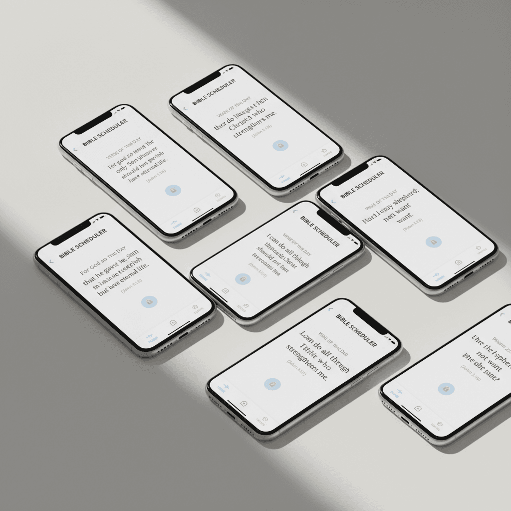 Bible Scheduler app interface across multiple devices