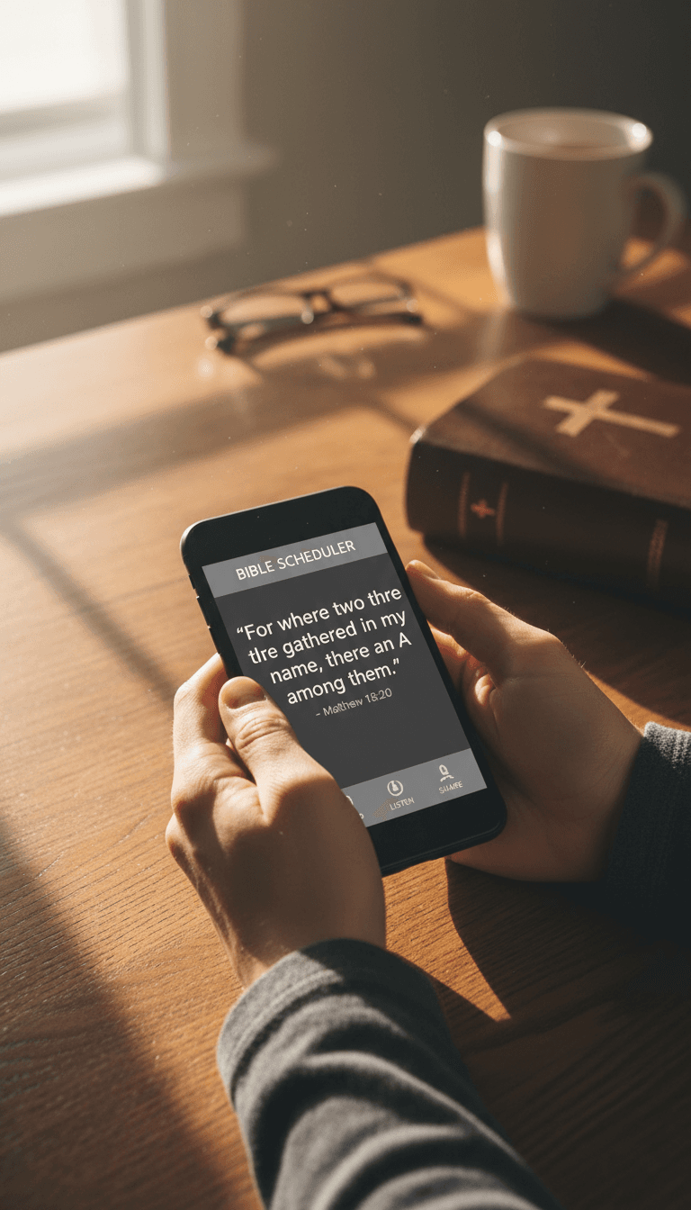 Person reading daily verse on Bible Scheduler app